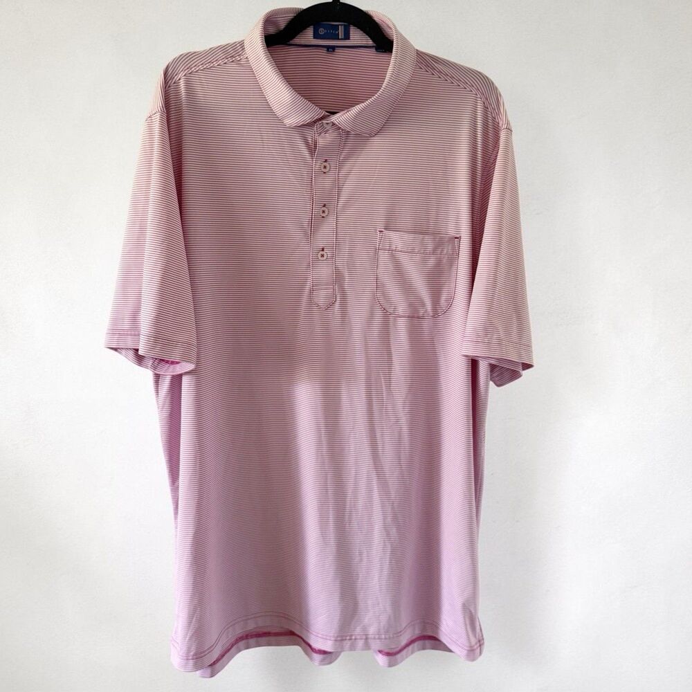 Stitch Golf Performance Stretch Polo Mens Size XL Pink White Striped Extra Large